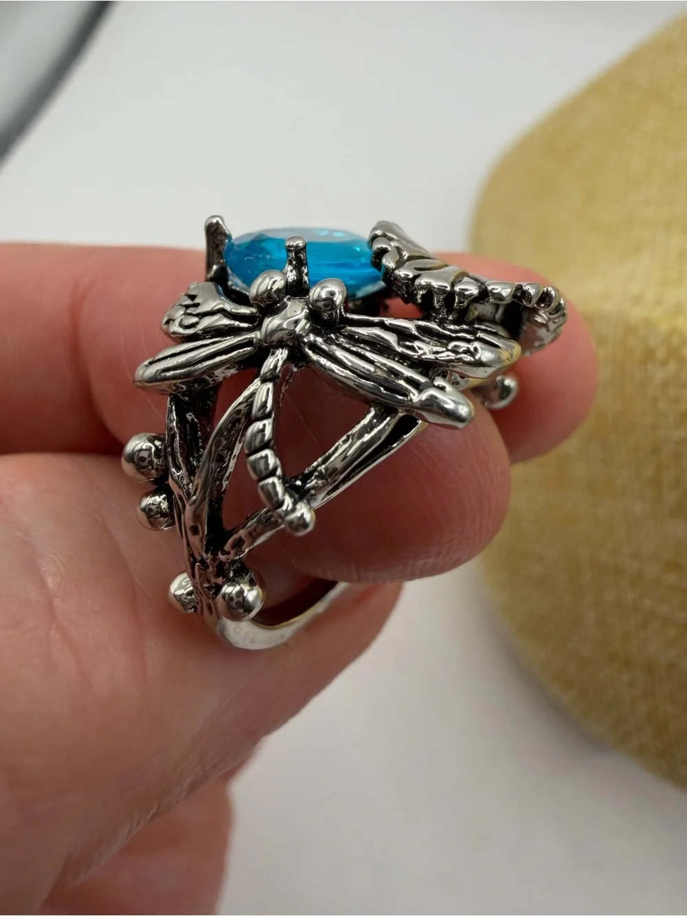 Jeweled DragonFly Ring Silver Band Blue Color Cubic Zirconia Insect Women’s 6